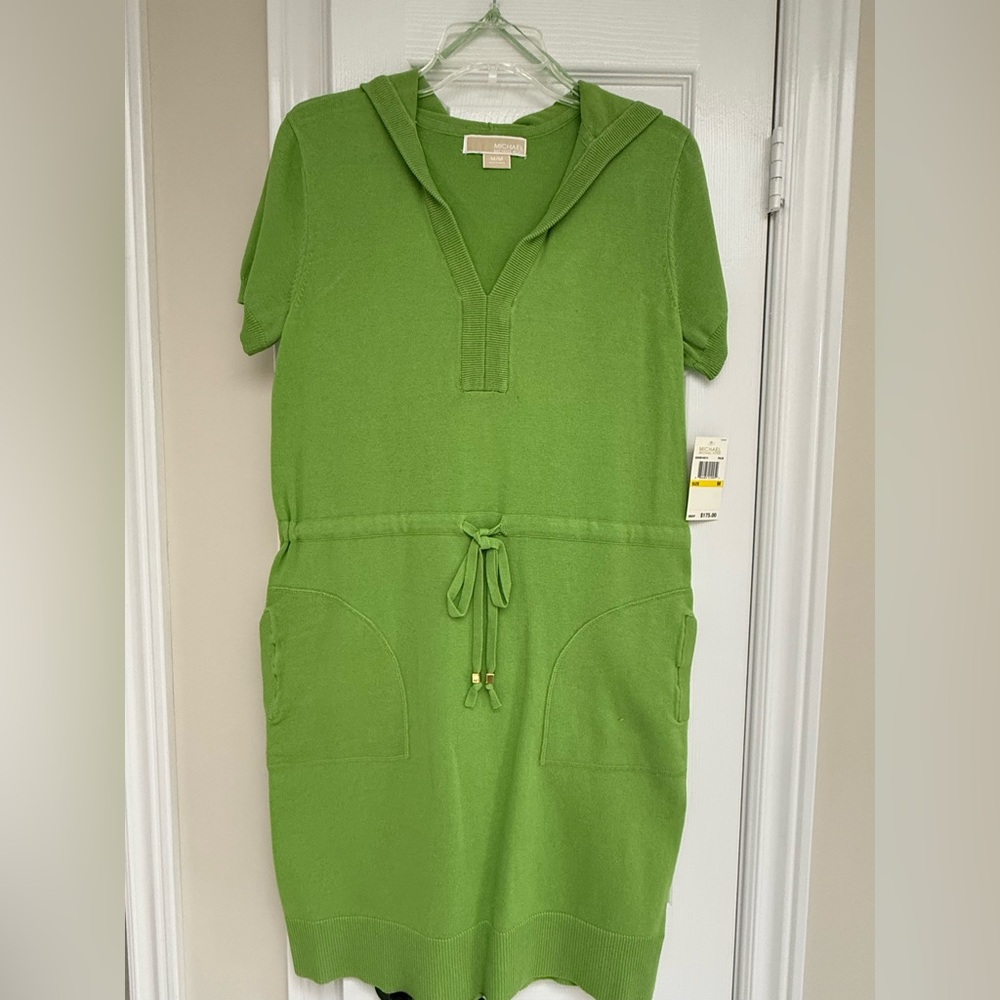 Michael Kors Green Knit Hooded Drawstring Dress